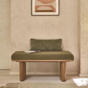 Banc en teck massif et tissu velours cotelé vert 100 cm