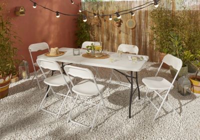 Banc jardin pliant 3 places L.180 x l.27.5 x H.43 cm, métal et plastique, léger, résistant, facile à ranger