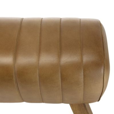 Banc matelassé cuir marron pieds inclinés en bois de manguier