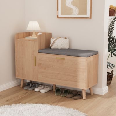 Banc Meuble À Chaussures Bois Naturel, Armoire À Chaussures Rabattable, Rangement Grande Capacité Design Moderne