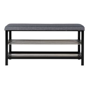 Banc Padova élégant avec coussin et étagères noires - 100x34x50 cm
