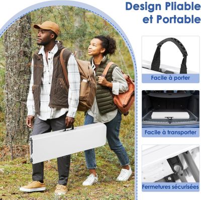 Banc Pliant Jardin en HEPE 182 cm, Poignée de Transport, Etanche, pour Camping, Barbecues,182 x 27,5 x 43 cm,Charge 300KG