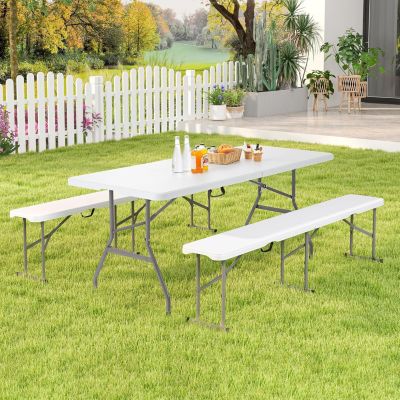 Banc Pliant Jardin en HEPE 182 cm, Poignée de Transport, Etanche, pour Camping, Barbecues,182 x 27,5 x 43 cm,Charge 300KG
