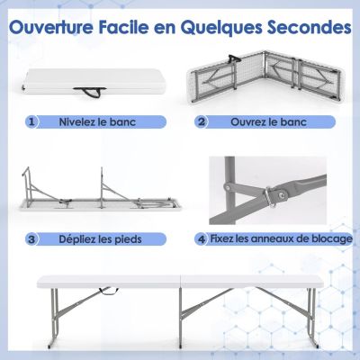 Banc Pliant Jardin en HEPE 182 cm, Poignée de Transport, Etanche, pour Camping, Barbecues,182 x 27,5 x 43 cm,Charge 300KG
