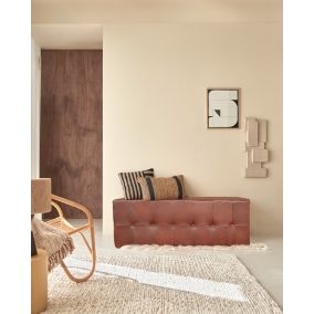 Banc rembourré en cuir marron capitonné - Uniqka