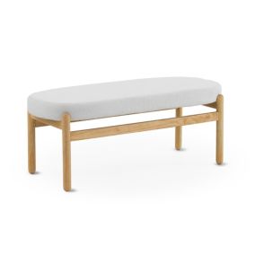 Banc tapissé en boucle blanche avec structure et pieds en pin