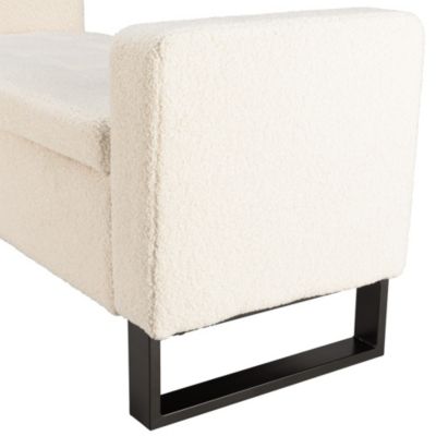 Banc tissu bouclette écru avec rangement et pieds métal noir