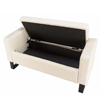 Banc tissu bouclette écru avec rangement et pieds métal noir