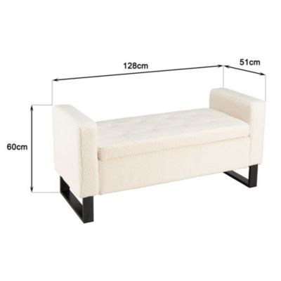 Banc tissu bouclette écru avec rangement et pieds métal noir