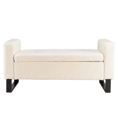 Banc tissu bouclette écru avec rangement et pieds métal noir