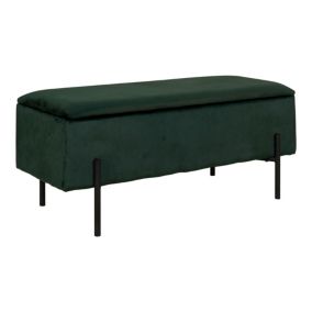 Banc Watford en velours vert avec rangement - Dimensions 95x36,5x43 cm, HN1206