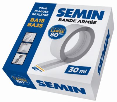 Bande armée extra large 80 mm pour angles de plaques de plâtre L.30 ml Semin
