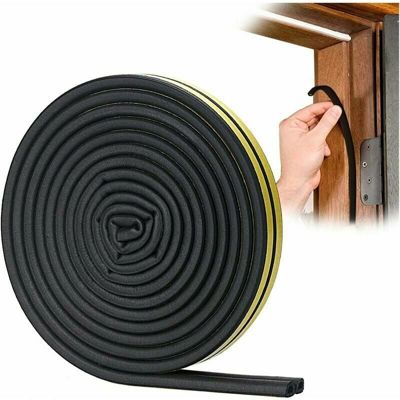 Bande d'étanchéité de type D à forte adhérence pour portes et fenêtres, insonorisation et coupe-vent, 6 mètres (noir)