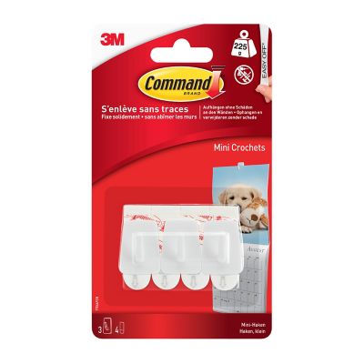 Bandes et mini crochets blancs Command 17066 3 crochets + 4 bandes