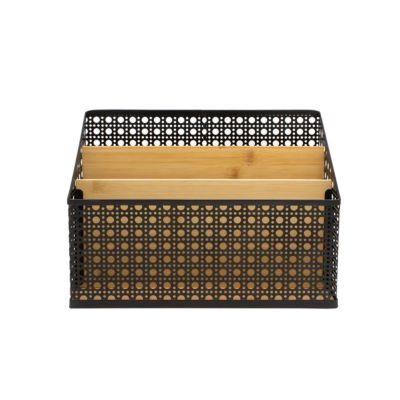 Banette de bureau 3 compartiments en bambou et métal noir Box & Beyond