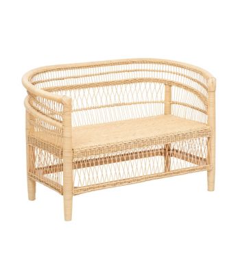 Banquette 2 places en Rotin et Bois d'Acajou L 125 x H 82 cm