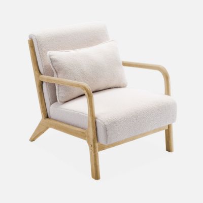 Banquette 2 places + Fauteuil en bois et tissu bouclette