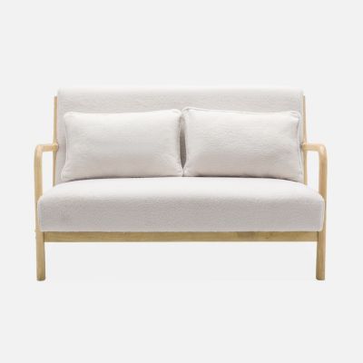 Banquette 2 places scandinave en bois et tissu bouclette. Lorens. L 124 x P 83 x H 77cm