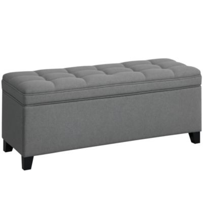 Banquette bout de lit coffre design Chesterfield dim. 120 x 40 x 48 cm tissu gris
