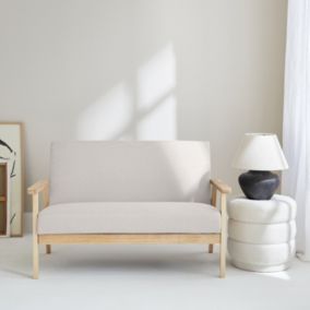 Banquette canapé en bois et tissu crème. Isak. L 114 x P 69.5 x H 73cm