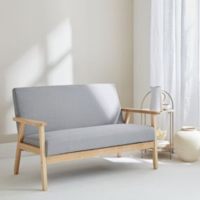 Banquette canapé en bois et tissu gris clair. Isak. L 114 x P 69.5 x H 73cm