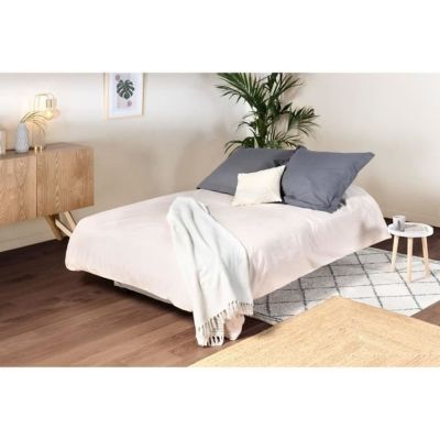 Banquette clic clac 3 places - Matelas 17 cm - Tissu gris clair - L199 x P96 x H103 cm - CHLoe