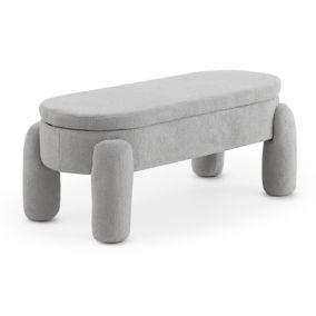 Banquette coffre avec structure et pieds tapissés en boucle gris clair