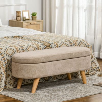 Pouf Coffre Rangement Velours Beige 31x31cm - 2 En 1 Déco Et Pratique - Polyester