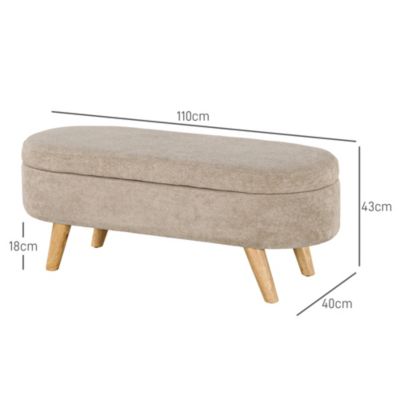 Banquette coffre de rangement 2 en 1 design scandinave dim. 110L x 40l x 43H cm cm piètement bois velours beige