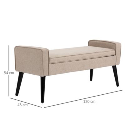 Banquette coffre de rangement 2 en 1 style contemporain pieds effilés bois d'hévéa noir aspect lin beige