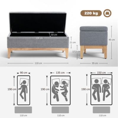 Banquette coffre de rangement 2 en 1 style scandinave dim. 110L x 39l x ...