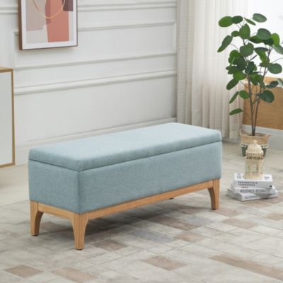 Banquette coffre de rangement 2 en 1 style scandinave dim. 110L x 39l x 45H cm tissu vert d'eau
