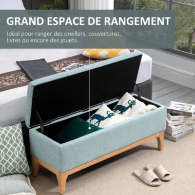Banquette coffre de rangement 2 en 1 style scandinave dim. 110L x 39l x 45H cm tissu vert d'eau