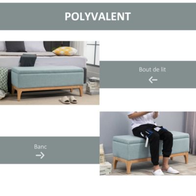 Banquette coffre de rangement 2 en 1 style scandinave dim. 110L x 39l x 45H cm tissu vert d'eau