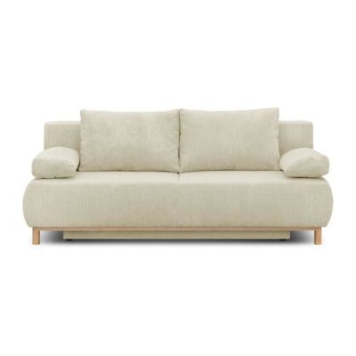 Banquette convertible 3 places MIKA - Velours côtelé Beige - Coffre de rangement - L 192 x H 84 x P 93 cm