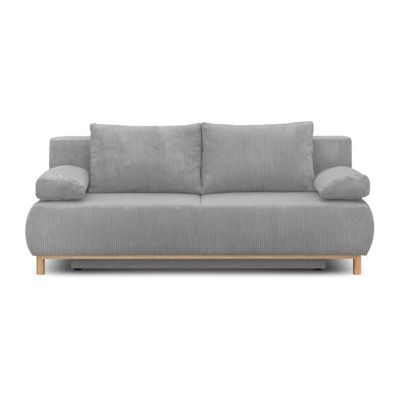 Banquette convertible 3 places MIKA - Velours côtelé gris clair - Coffre de rangement - L 192 x H 84 x P 93 cm
