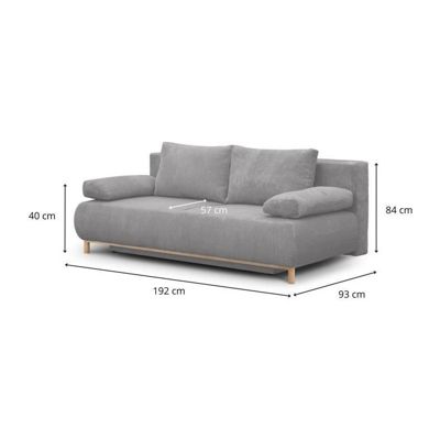 Banquette convertible 3 places MIKA - Velours côtelé gris clair - Coffre de rangement - L 192 x H 84 x P 93 cm