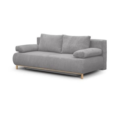 Banquette convertible 3 places MIKA - Velours côtelé gris clair - Coffre de rangement - L 192 x H 84 x P 93 cm
