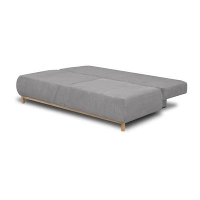 Banquette convertible 3 places MIKA - Velours côtelé gris clair - Coffre de rangement - L 192 x H 84 x P 93 cm