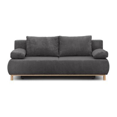 Banquette convertible 3 places MIKA - Velours côtelé gris foncé - Coffre de rangement - L 192 x H 84 x P 93 cm