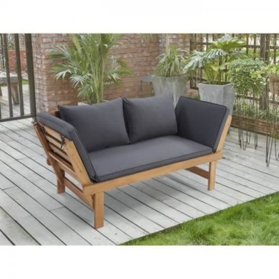 Banquette de jardin convertible en acacia FSC - 2 places - Avec coussins - KAYDA - Gris foncé