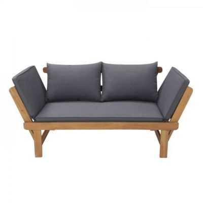 Banquette de jardin convertible en acacia FSC - 2 places - Avec coussins - KAYDA - Gris foncé