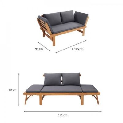 Banquette de jardin convertible en acacia FSC - 2 places - Avec coussins - KAYDA - Gris foncé