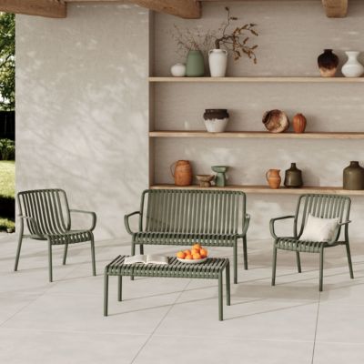 Banquette de jardin en plastique vert kaki 2 places - Ivy