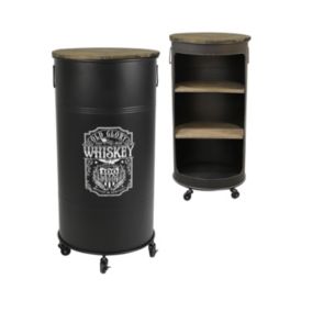 Bar bidon ouvert avec roulettes style industriel collection OLD GLORY. Diamètre 50cm, hauteur 100cmcm