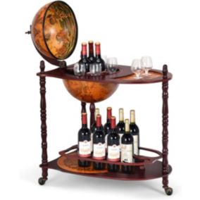 Bar Globe Rangement Vin en Bois Rack Cabinet Globe avec 3 Pieds Casier Bouteilles en Bois avec 3 roulettes Marron XL