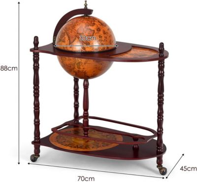 Bar Globe Rangement Vin en Bois Rack Cabinet Globe avec 3 Pieds Casier Bouteilles en Bois avec 3 roulettes Marron XL