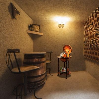 Bar Globe Terrestre avec 3 Roues Porte Bouteilles en Bois Mini Bar ...