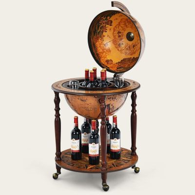 Bar Globe Terrestre Mappemonde a Vin en Bois Rack Cabinet Globe Italien du 16e Siecle avec 4 Pieds Porte Bouteille Marron