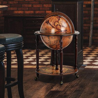 Bar Globe Terrestre Mappemonde a Vin en Bois Rack Cabinet Globe Italien du 16e Siecle avec 4 Pieds Porte Bouteille Marron